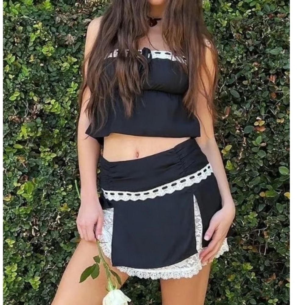 Black and White Lace Trim Tiger Mist NWT Coquette Black And White Jaz Skirt XXS